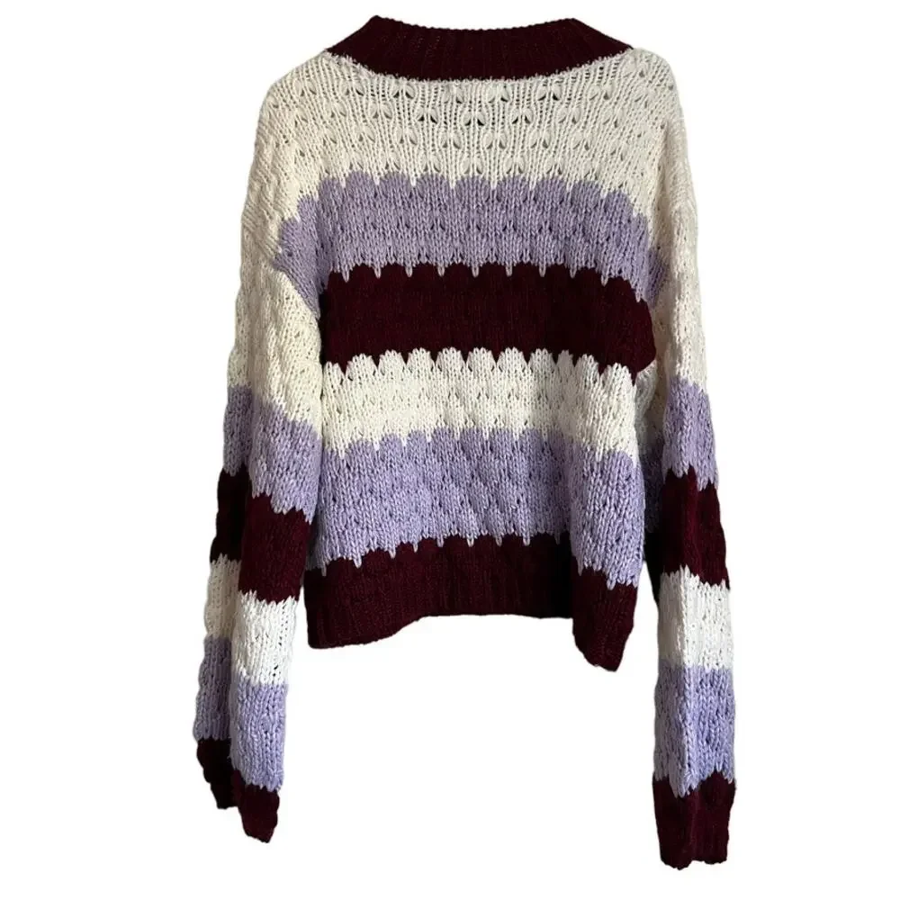 BB Dakota Striped Sweater with Hot Balloon Sleeves Size Medium - Picture 8 of 15